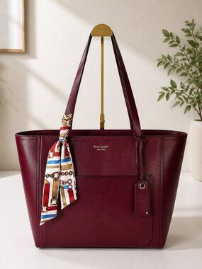 Kate Spade Lalena Blackberry Burgundy Smooth Leather Large Tote Purse Bag